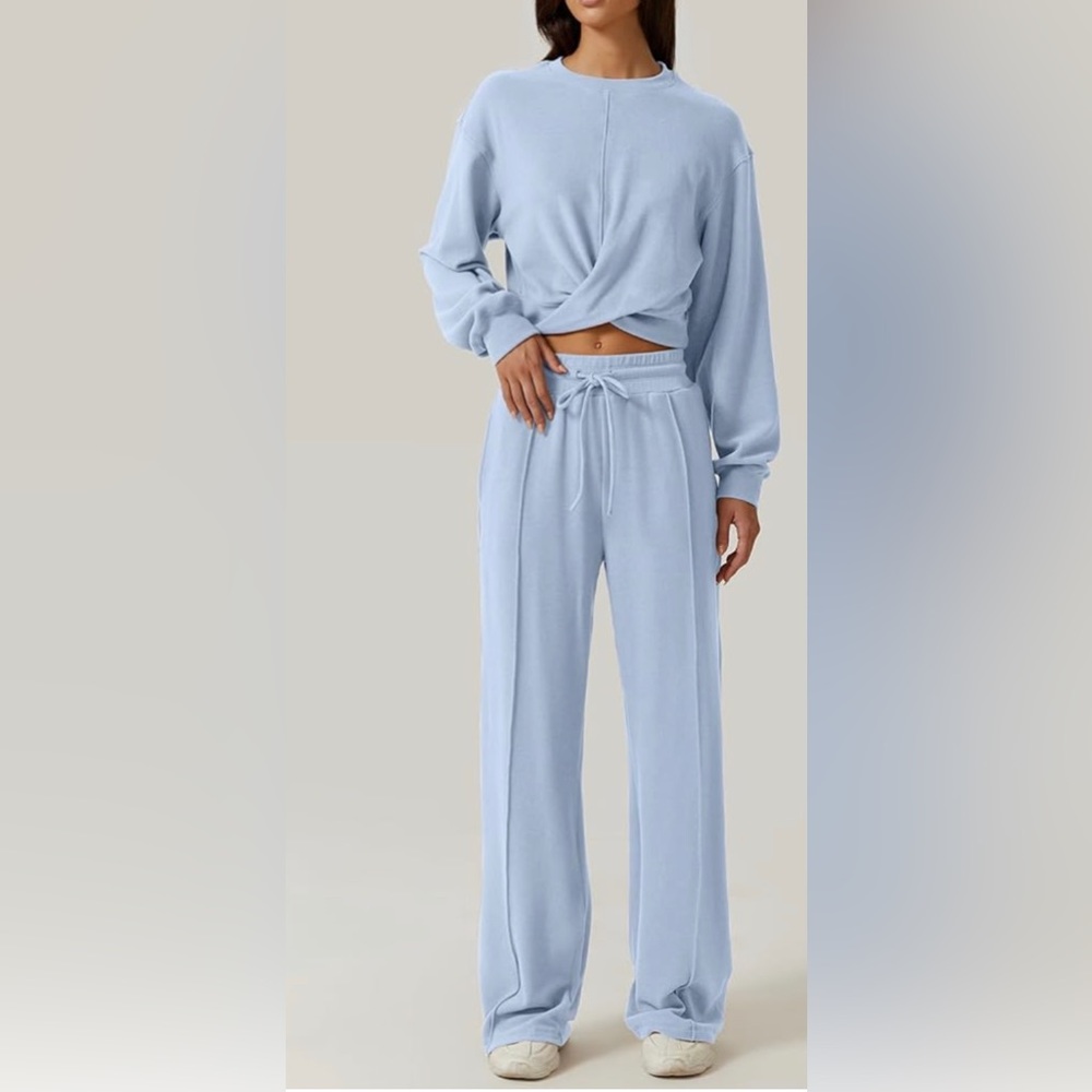 NWT Women 2Piece Twist Front Cropped Wide Leg Sweatpant Lounge Set, MULTI COLORS